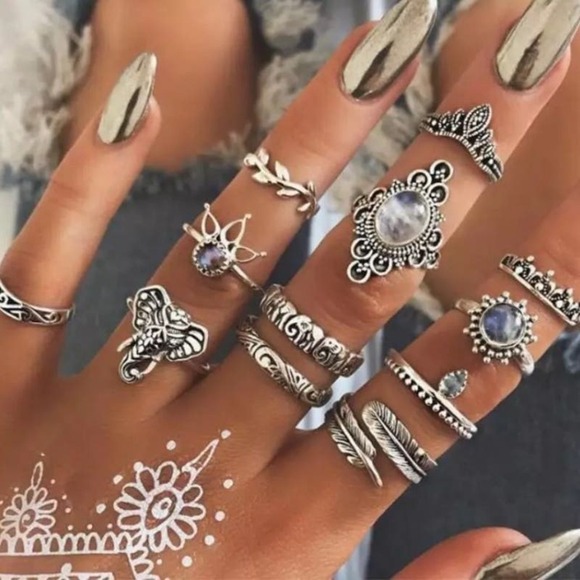 12 Piece Tribal Elephant Midi Ring Set - Picture 1 of 7